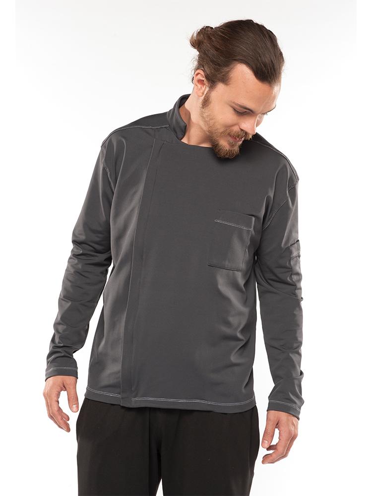 front of Men's Alfredo Coat in "Carbon" color on a model